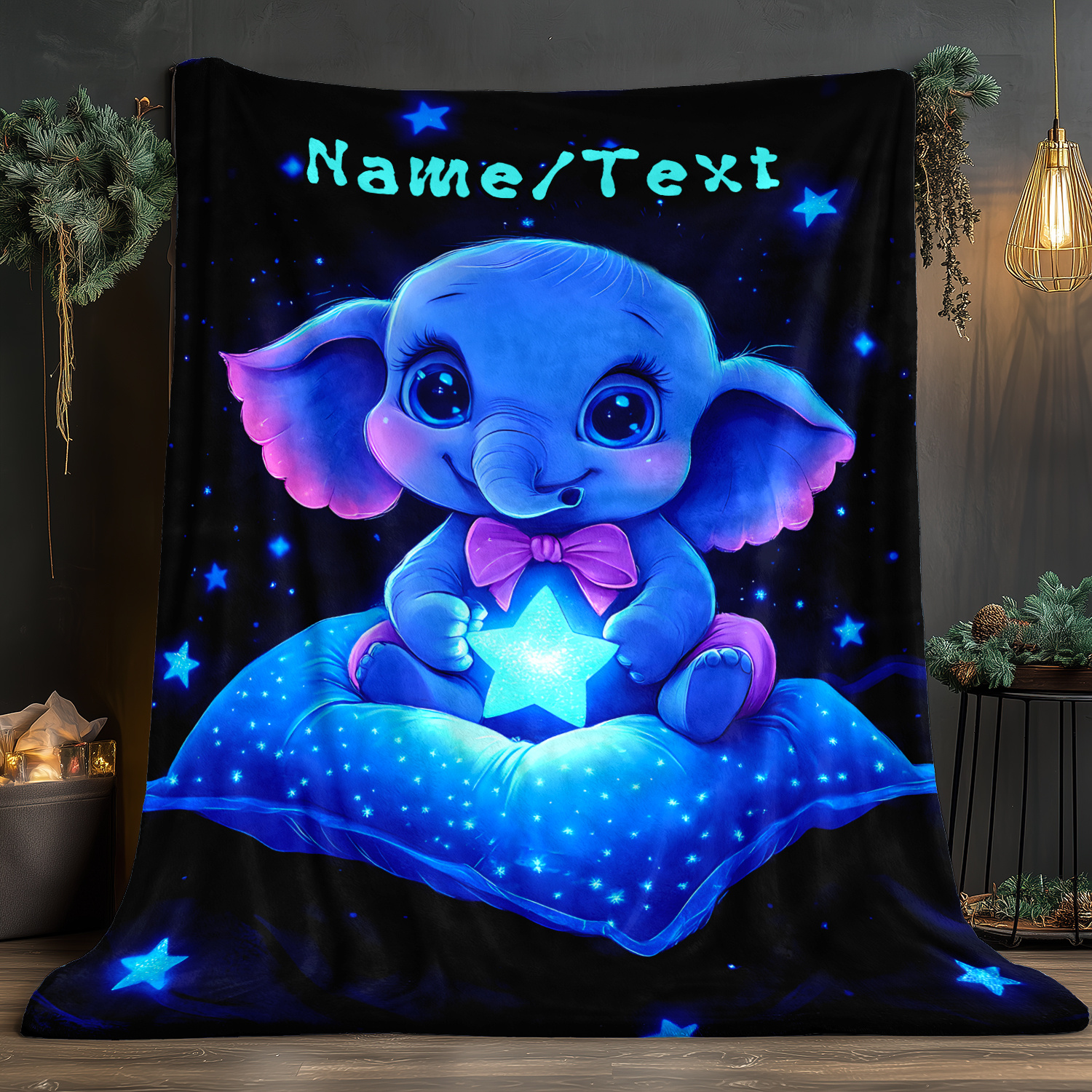 Custom Night Sky - Gepersonaliseerde schattige blauwe olifant deken ster