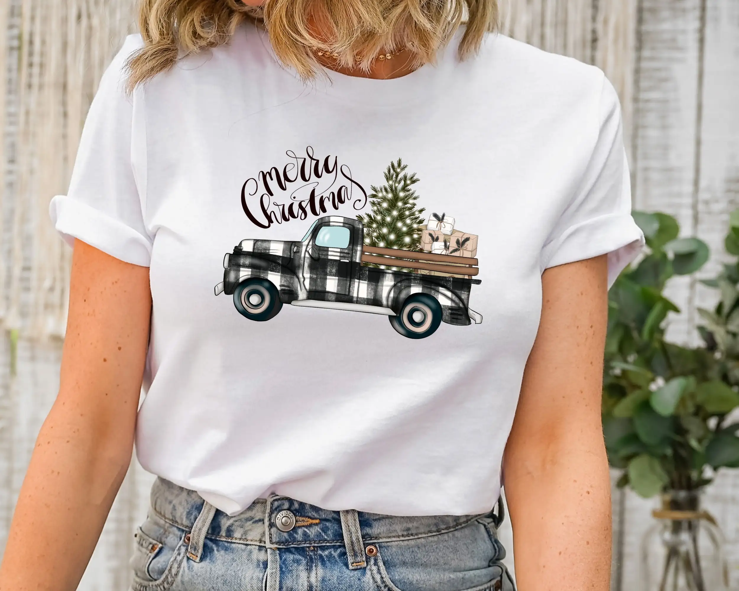 Family Tree Print - Farm Fresh Kerstbomen Truck T-shirt Familie