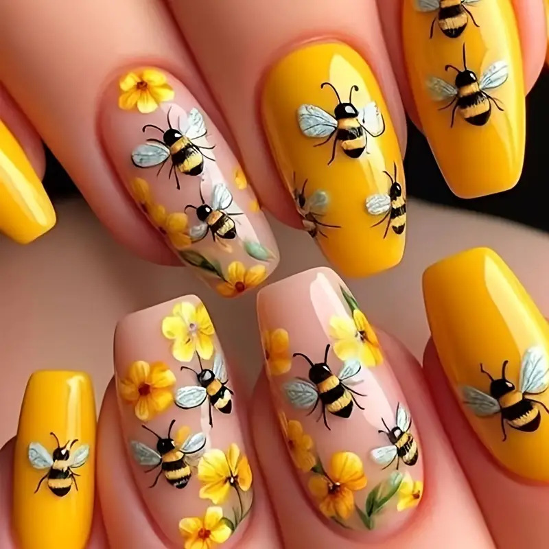 Pressed Flower Art - 24 stks/set Middellange nepnagels voor vrouwen