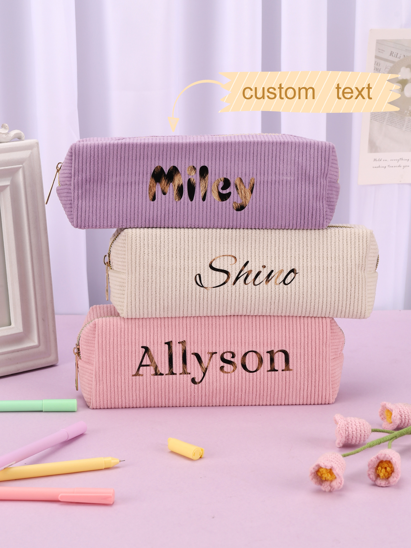 Personalized Name Box - Aangepaste naam Warmteoverdracht Corduroy etui Gepersonaliseerde
