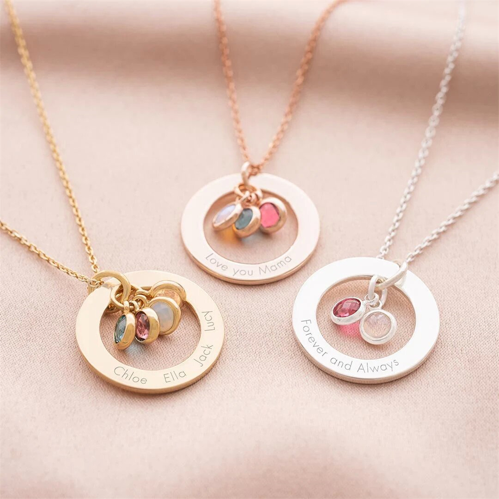 Birth Flower Necklace - Custom Geboortesteen Eeuwige Ring Ketting Gepersonaliseerde