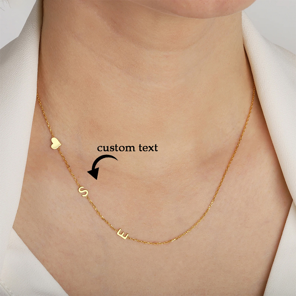 Name Necklace Custom - Aangepaste hart zijwaartse letter initialen ketting