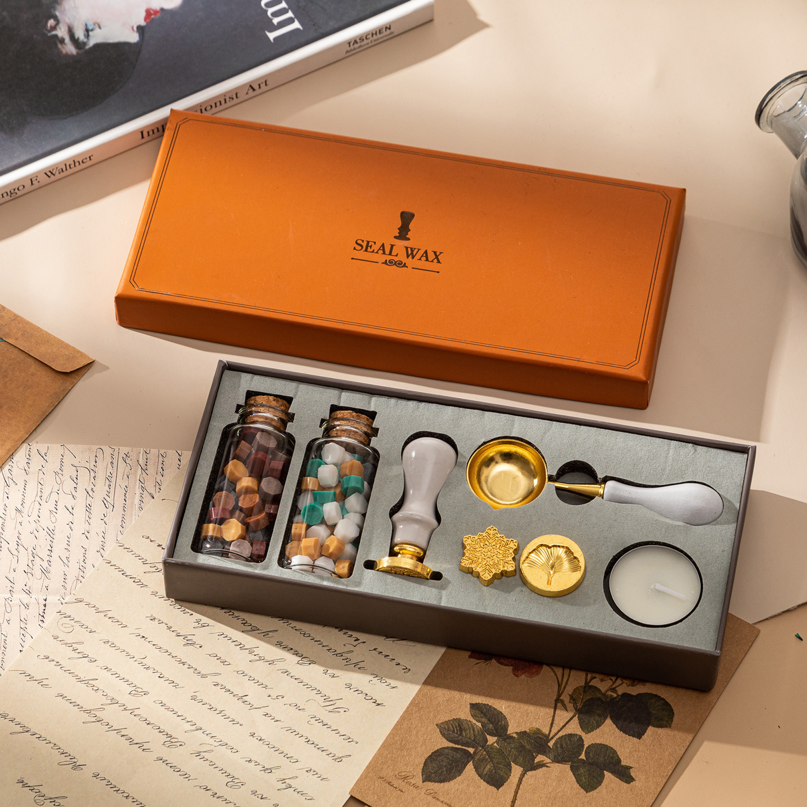 Wax Seal Letter Kit - 【HOT】Waxzegelstempelset met 3 stuks zegelstempel en