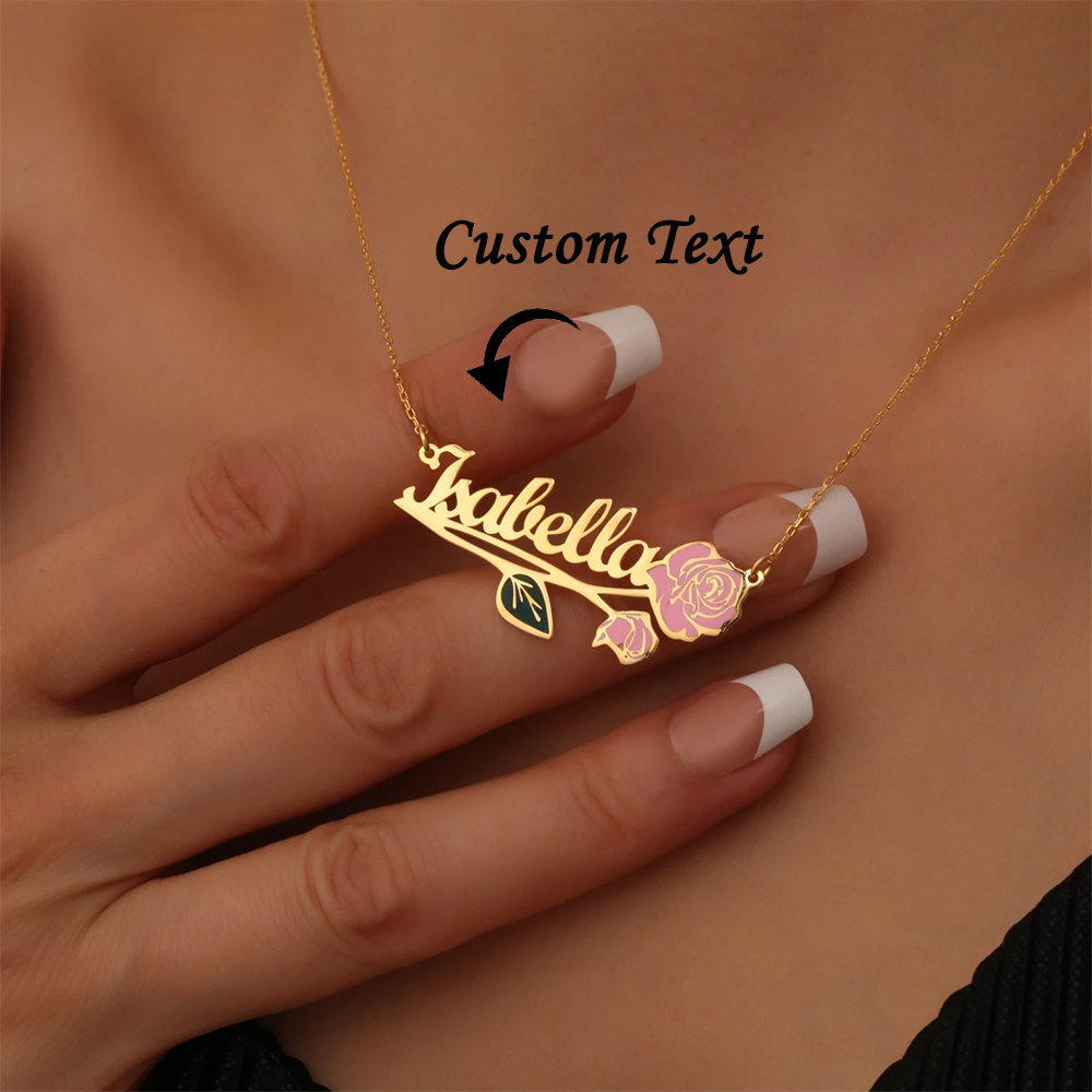 Name Necklace Custom - Gepersonaliseerde kleurrijke geboortebloem naamketting voor vrouwen
