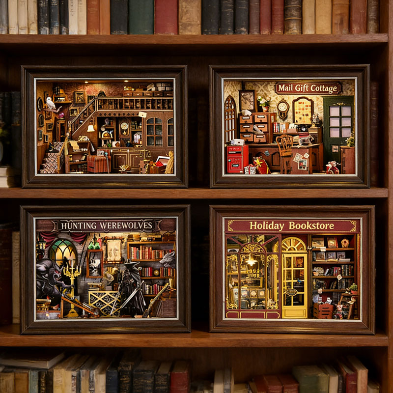 Engraved Wood Frame - DIY 3D houten boekenhoekje kit miniatuur