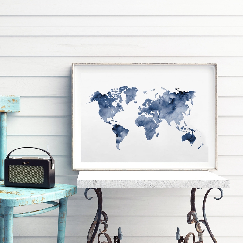 Custom Star Map - Blue World Map Print Navy Kaart