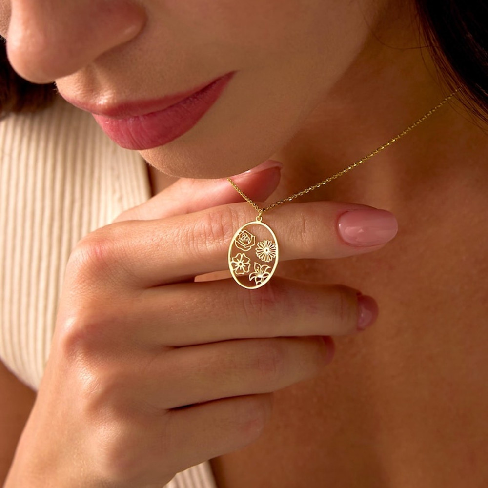 Birth Flower Necklace - Geboortebloem ketting op maat, gepersonaliseerde bloemenhanger