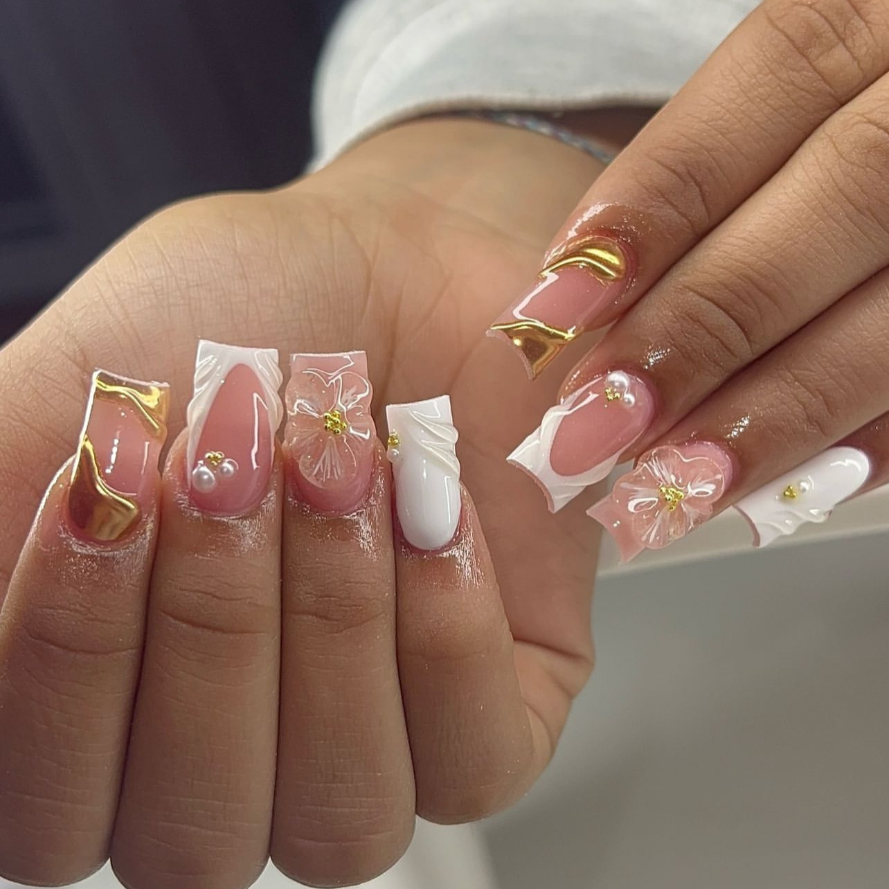 Pressed Flower Art - 24 stuks zoete medium vierkante kunstnagels