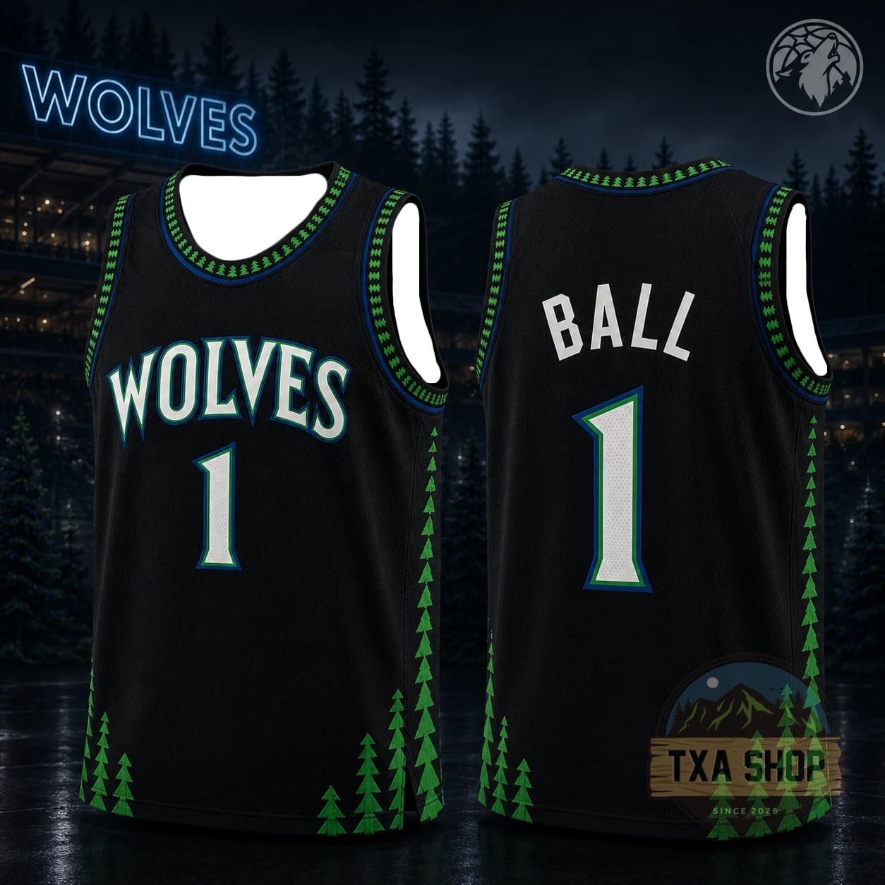 Family Tree Print - Basketbalshirt Zwart Mouwloos Vest Groen Pijnboom