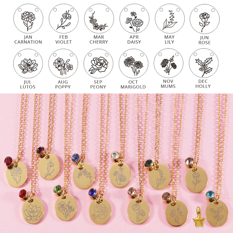 Birth Flower Necklace - Crystal Geboortesteen Ketting Voor Vrouwen Geboorte