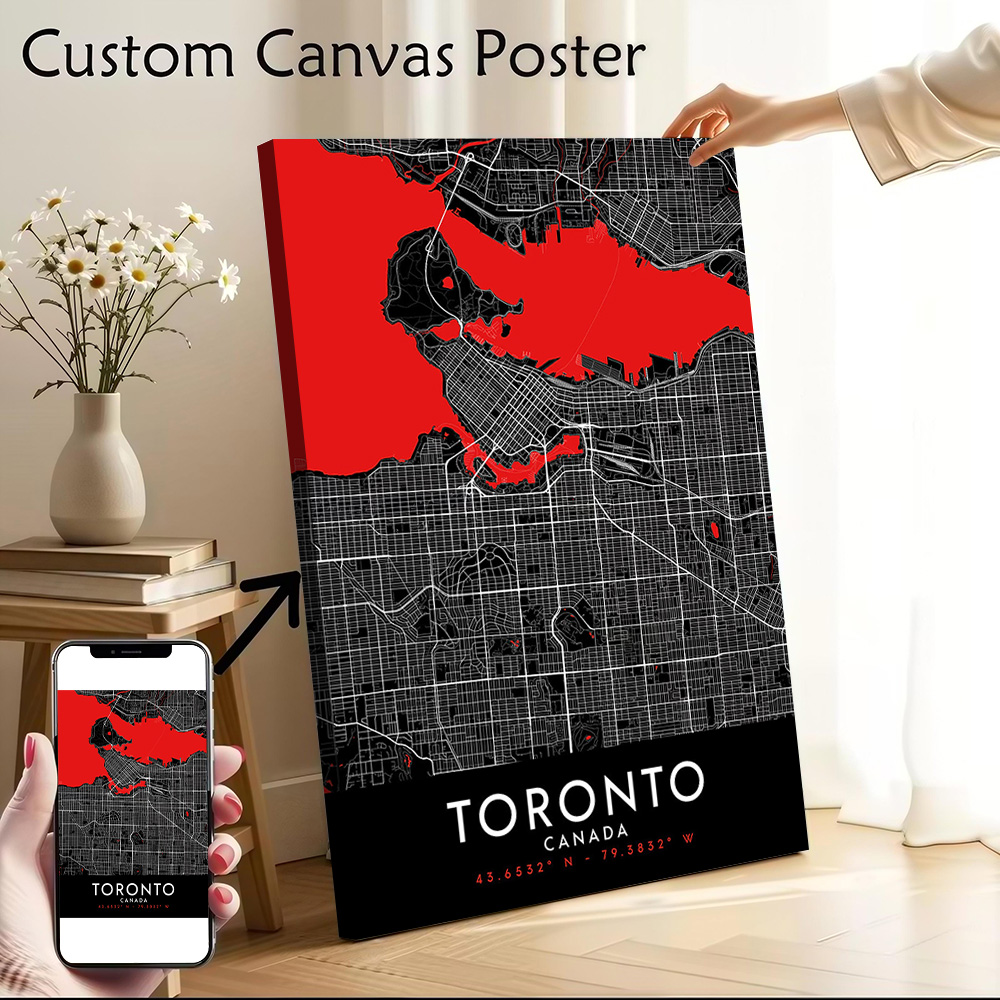 Custom Map Poster - Toronto Dark Map Canvas Wall Art