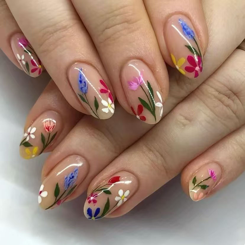 Pressed Flower Art - 24 stuks eenvoudige amandelnagels tips verse