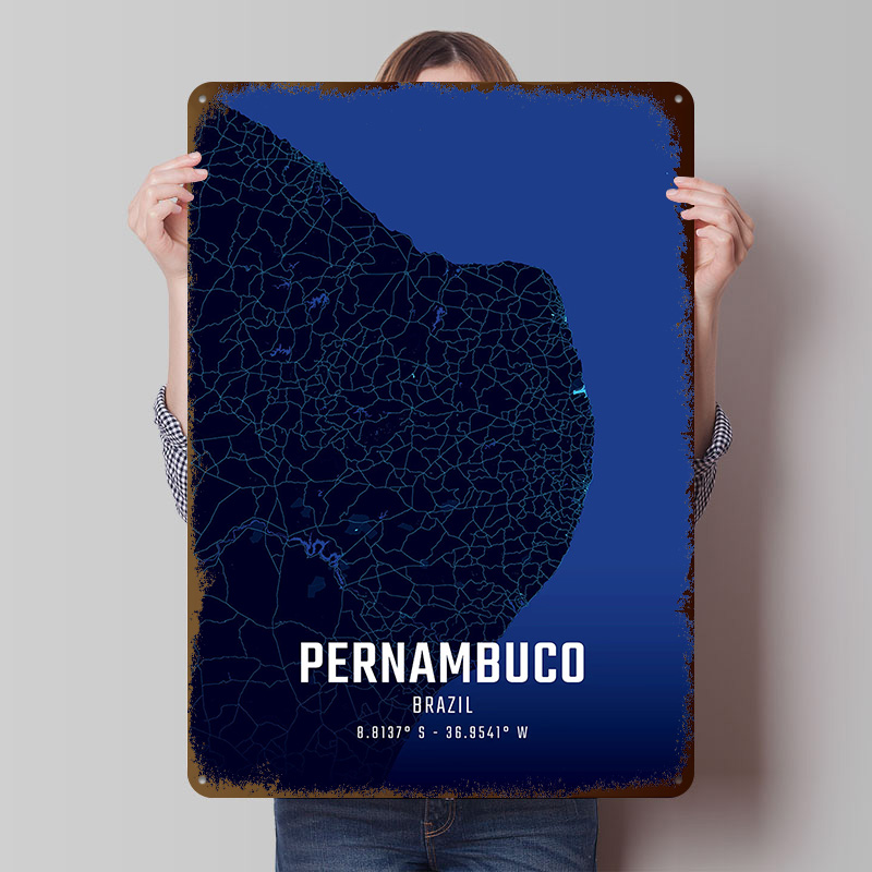 Custom Map Poster - Pernambuco Midnight City Map Metal Poster