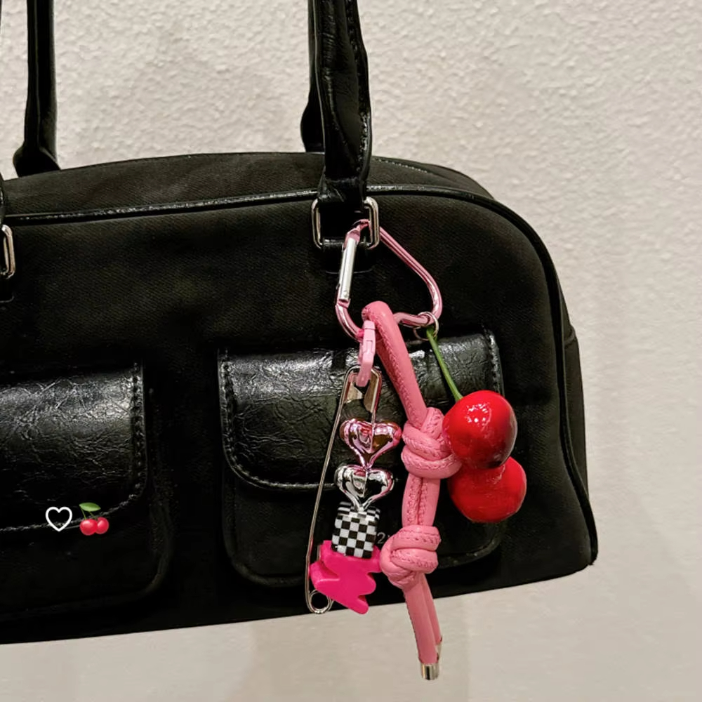Monogram Keychain Leather - Y2k schattig kersenalfabet PU lederen korte
