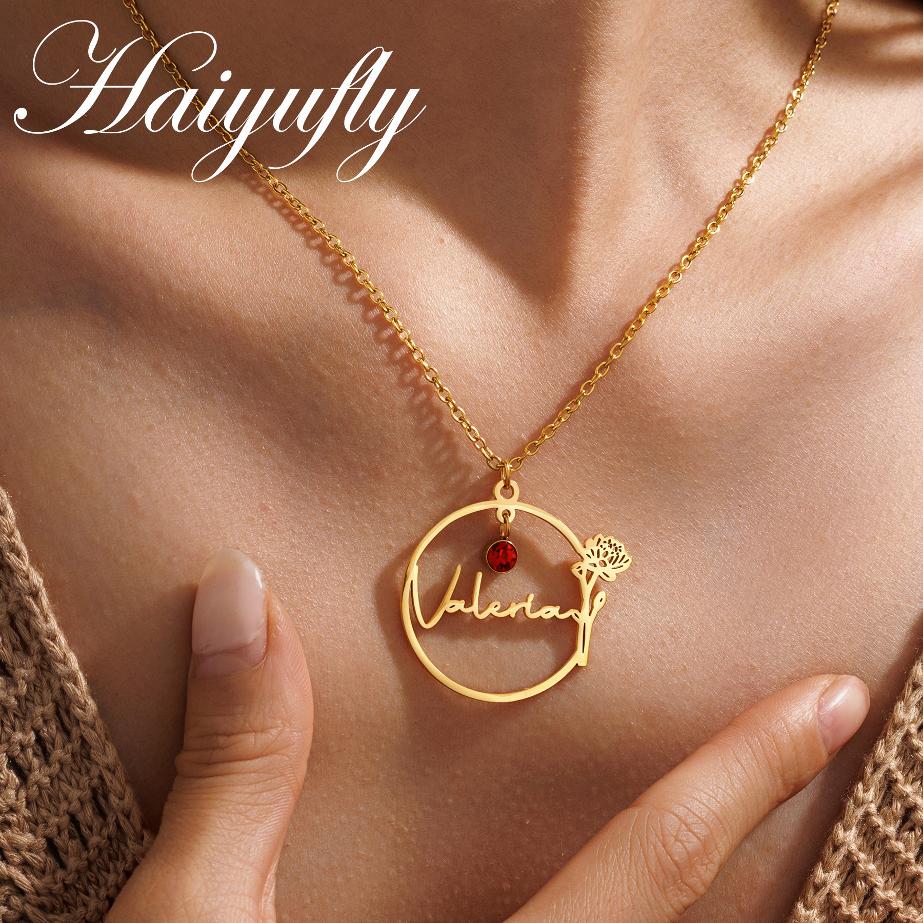 Birth Flower Necklace - Haiyufly aangepaste naamketting voor vrouwen met
