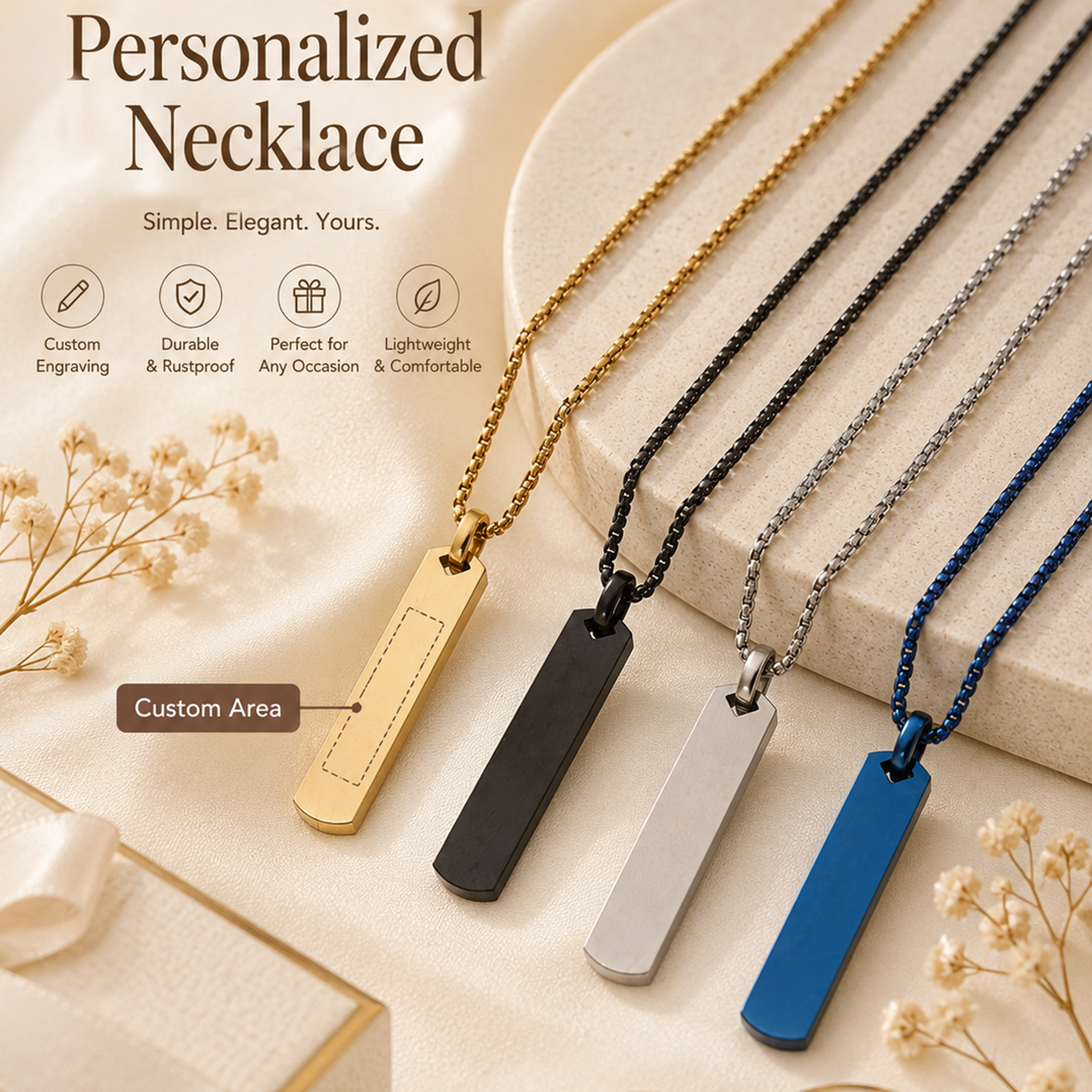 Name Necklace Custom - Aangepaste lange staafvormige hangerketting, gepersonaliseerde lasergegraveerde