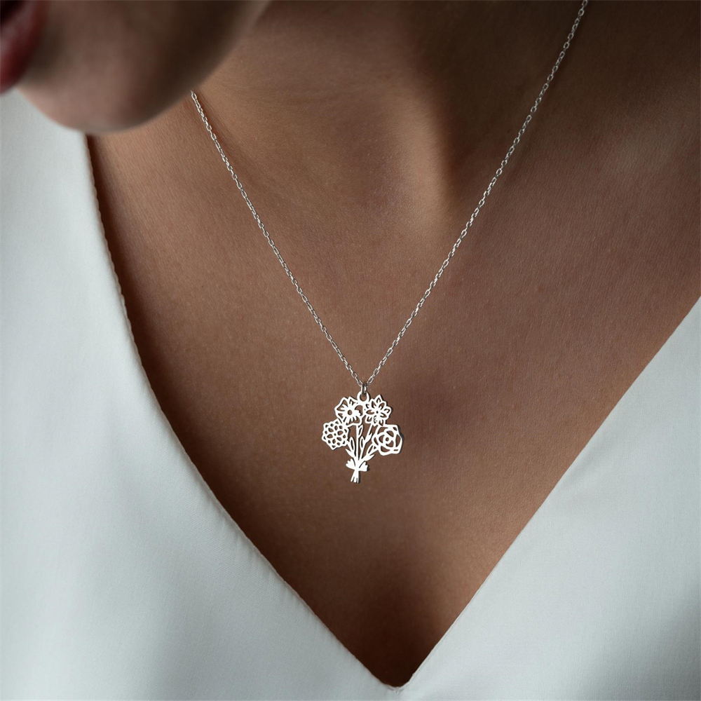 Birth Flower Necklace - Gepersonaliseerde geboorte bloemboeket ketting botanische hanger