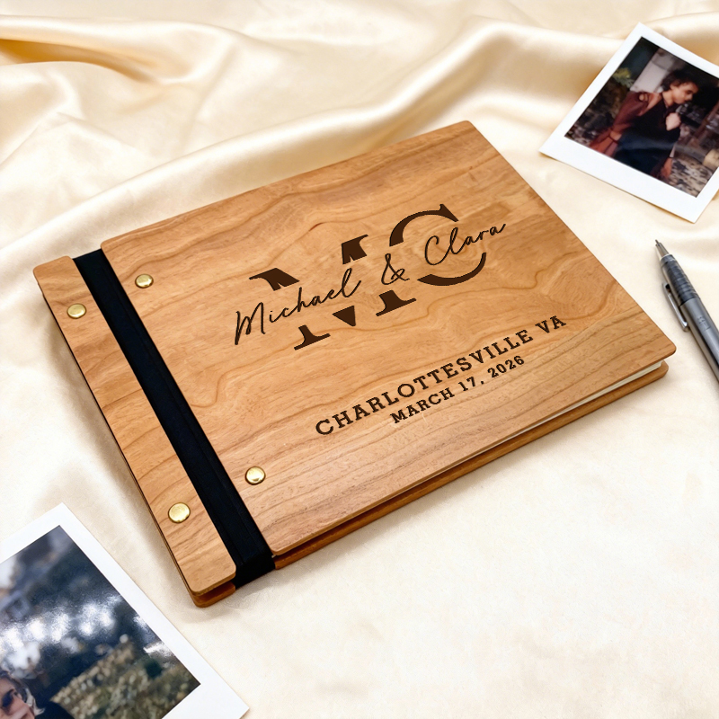 Custom Photo Book - Gepersonaliseerde bruiloft gastenboek - houten bruiloft