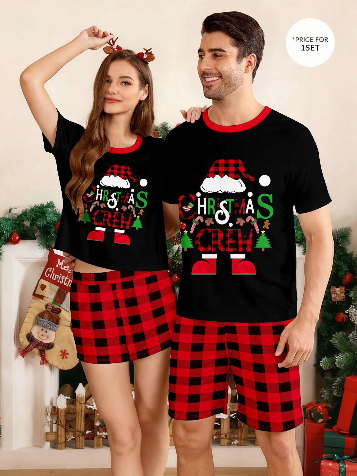 Family Tree Print - Kerstfamiliepyjama's, bijpassende set, kerstboom-letterprint, tops met