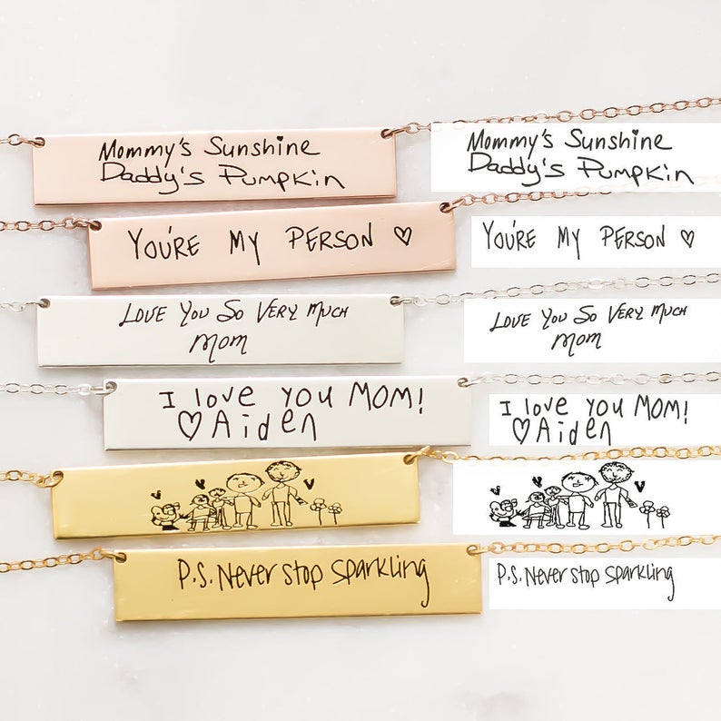 Handwriting Necklace Bar - Gepersonaliseerde Custom Werkelijke Handschrift Naam Ketting