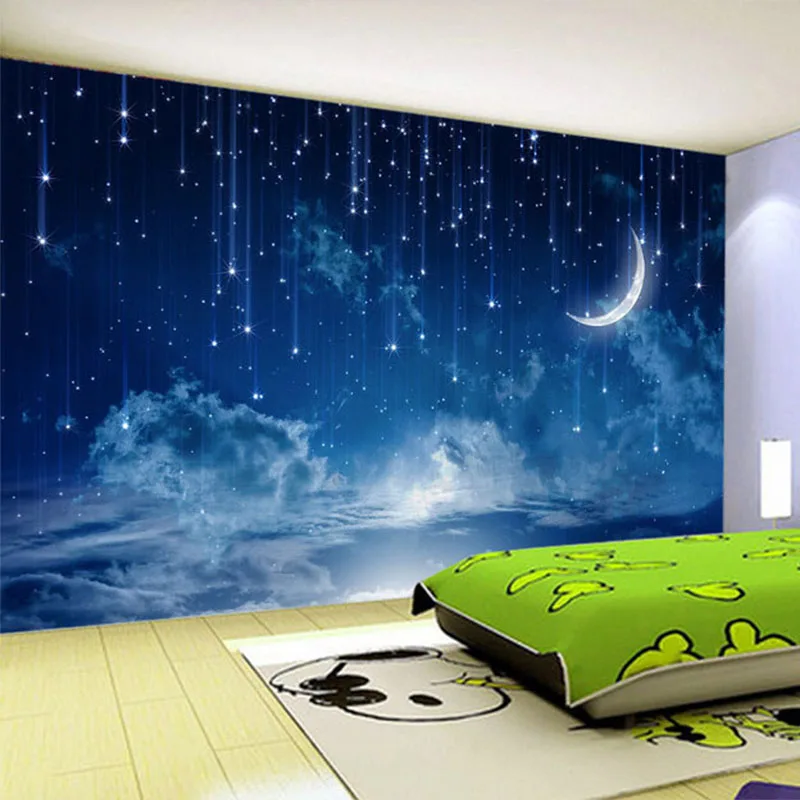 Custom Night Sky - Muurschildering behang aangepaste blauwe nachtelijke hemel