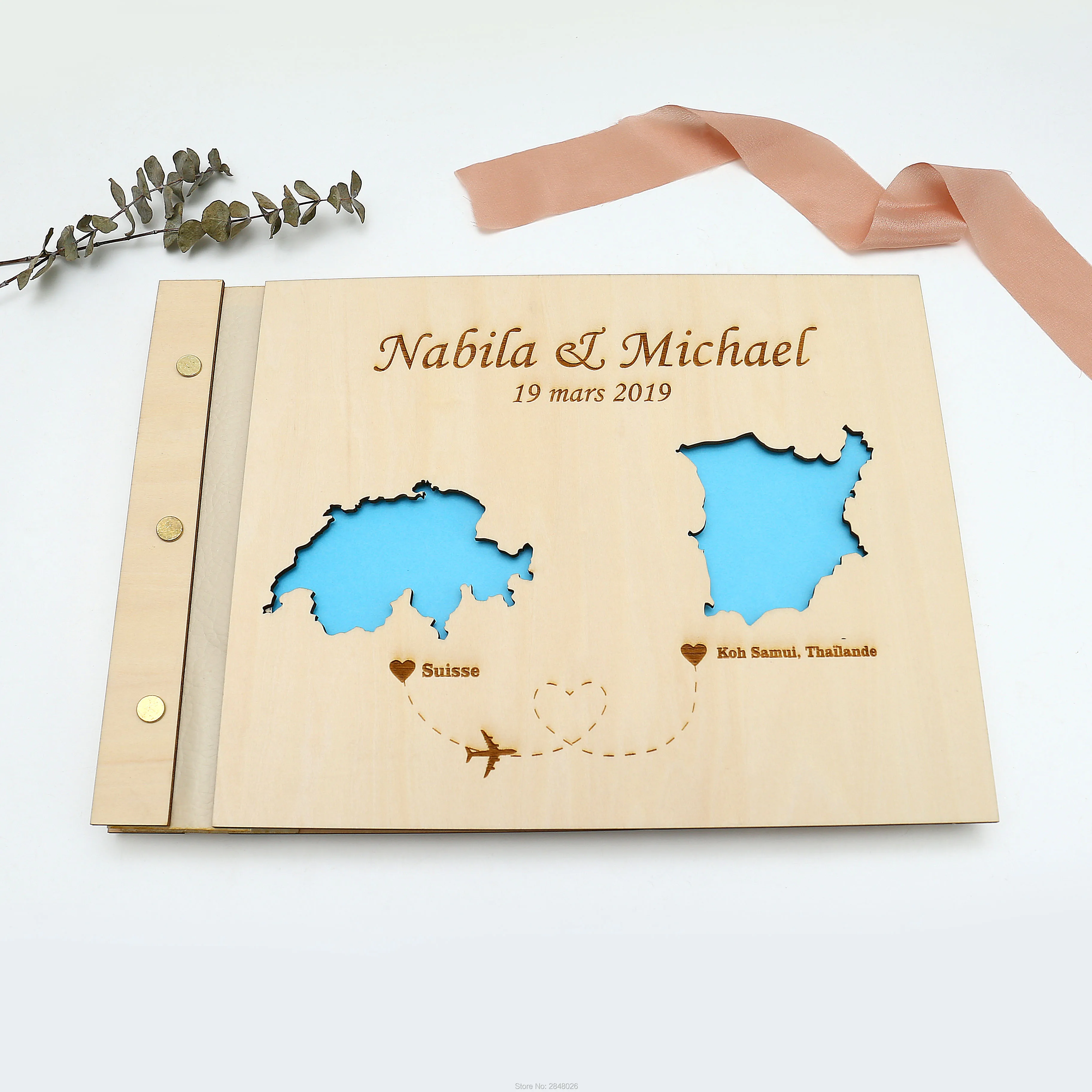 Custom Star Map - Rustiek gegraveerd bruiloftsgastenboek, op maat gemaakt