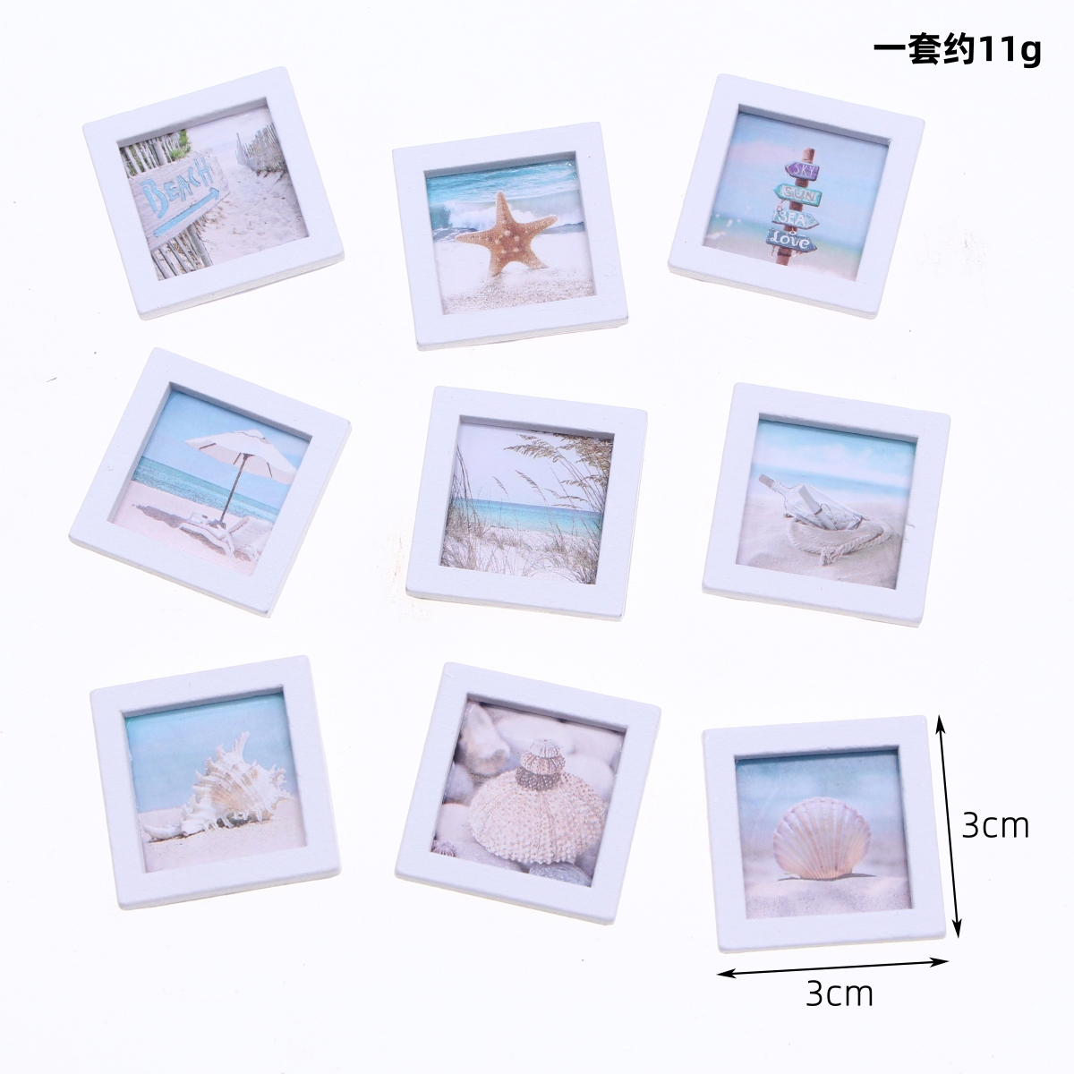 Engraved Wood Frame - Poppenhuis miniatuur houten oceaan strand landschap