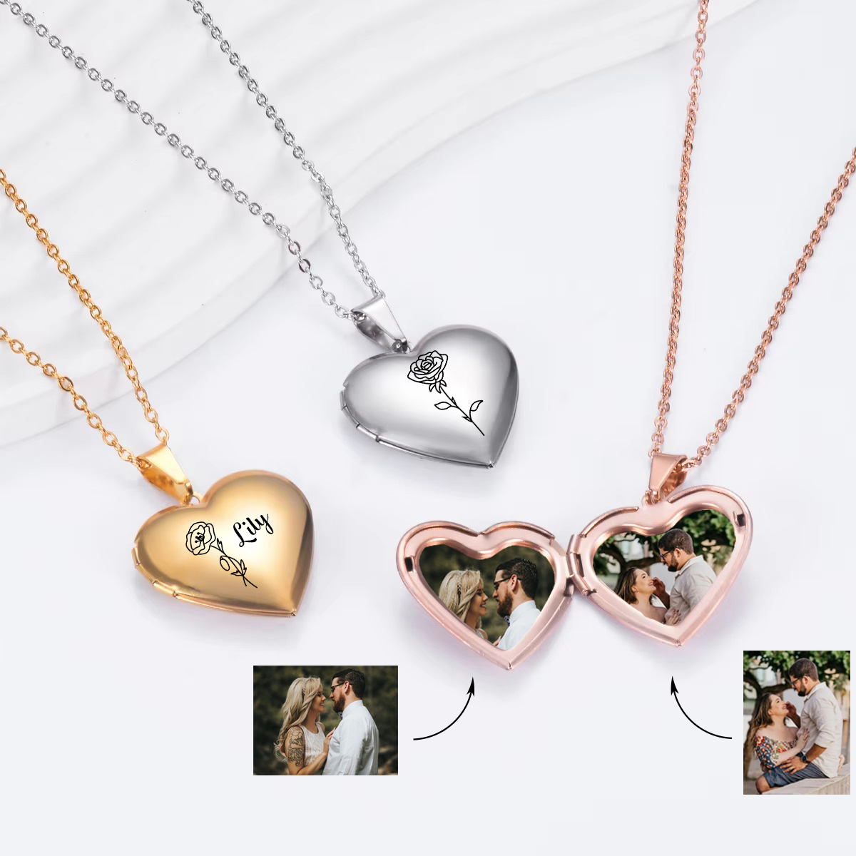 Birth Flower Necklace - Aangepaste gepersonaliseerde hart geboorte bloem medaillon