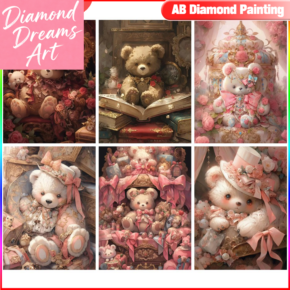 Photo Mosaic Print - Frameloze, cartoon diamantschilderij complete kit teddybeer
