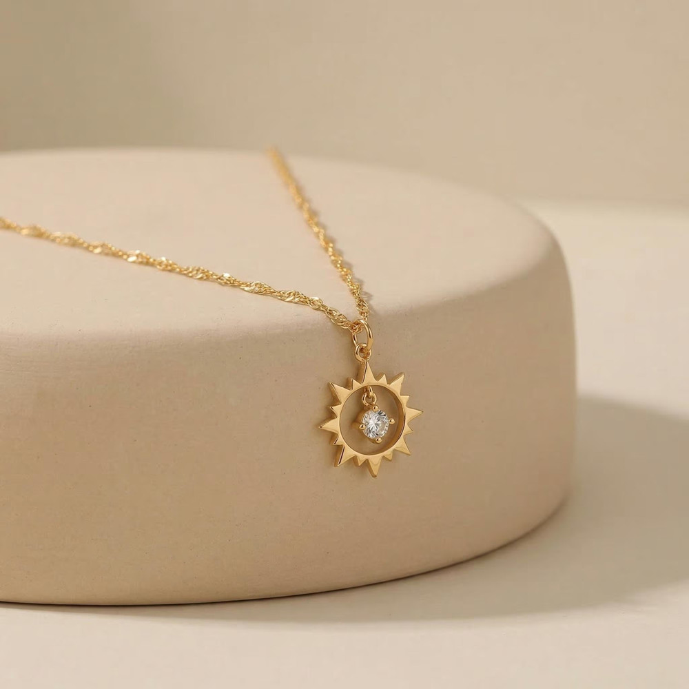Birth Flower Necklace - Op maat gemaakte vintage zonnehalsketting van