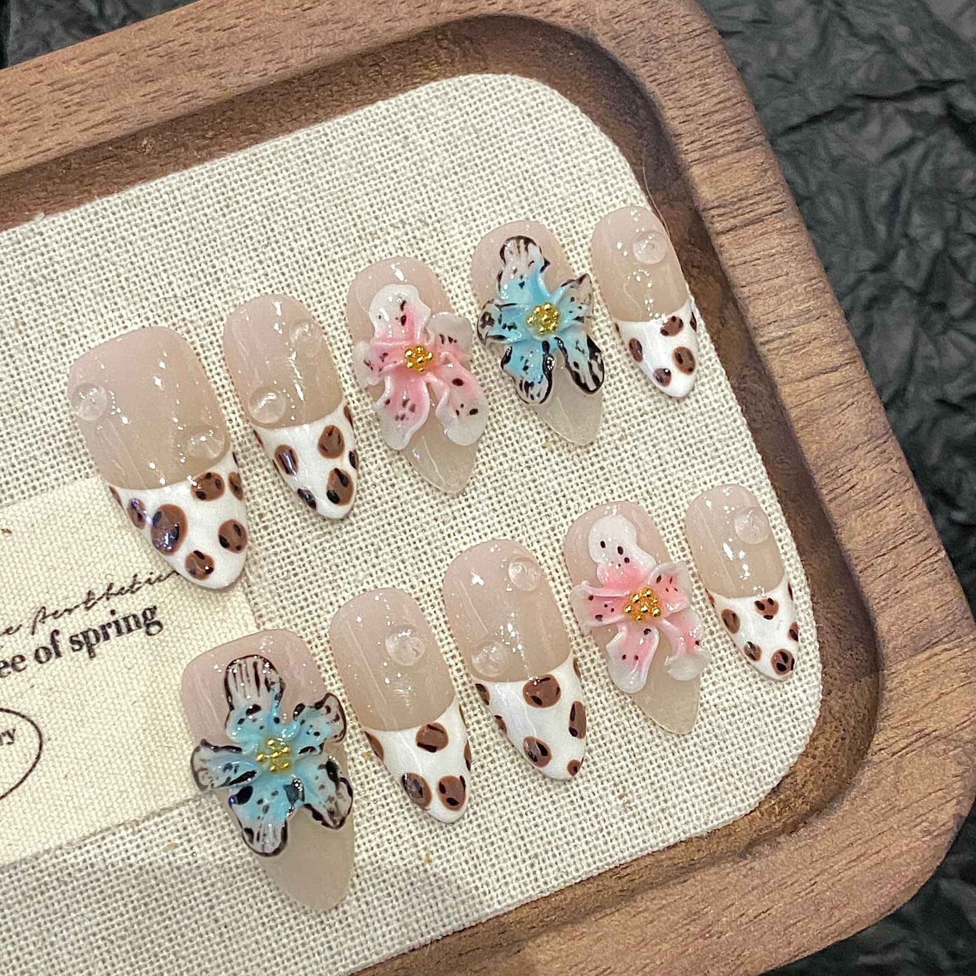 Pressed Flower Art - 10 stuks glanzende amandel handgemaakte nepnagels