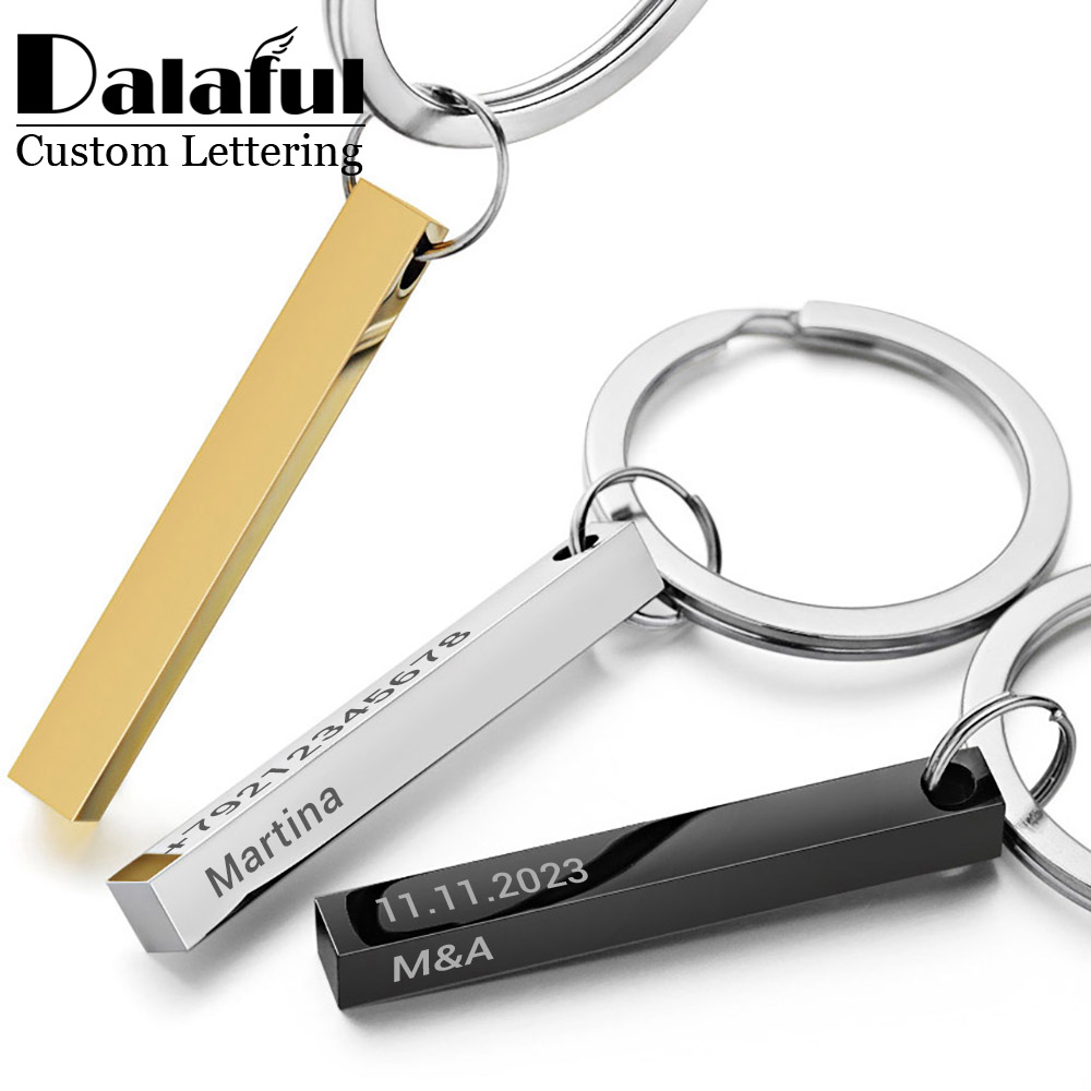 Initial Ring Custom - Personaliseer sleutelhangers 3D Bar roestvrijstalen sleutelhangers