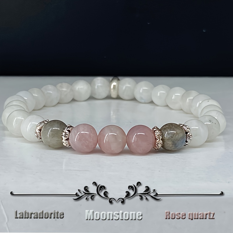 Coordinates Bracelet - 1pc/maansteen, labradoriet en rozenkwarts armband kalm,