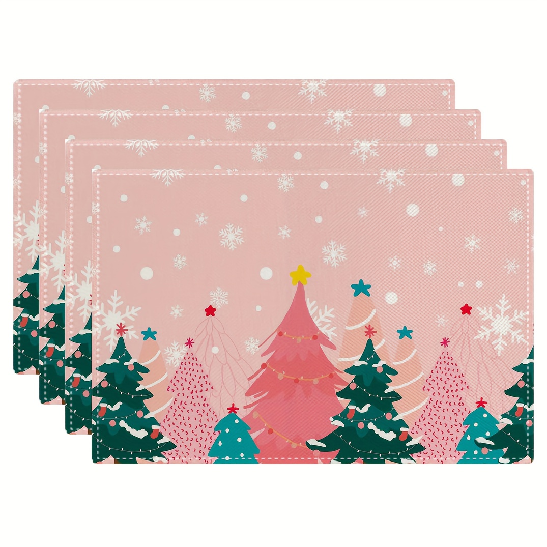 Family Tree Print - Roze kerstboom bedrukte placemats schattige sneeuwvlok