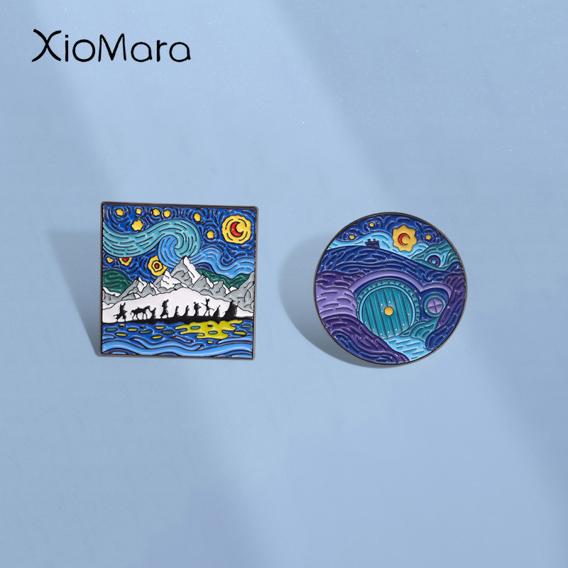 Custom Night Sky - Nachtelijke hemel olieverfschilderij emaille pins op