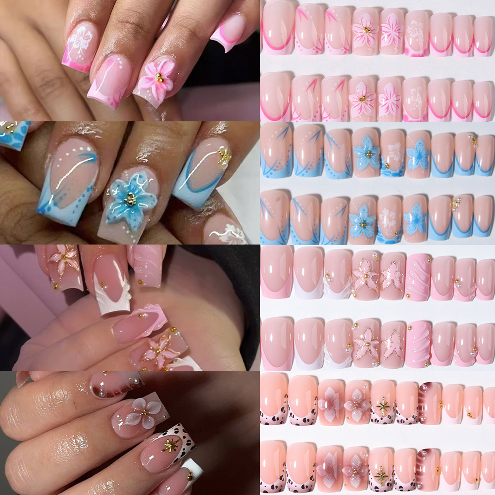 Pressed Flower Art - 96 stuks (4 gemengde) vierkante nagels