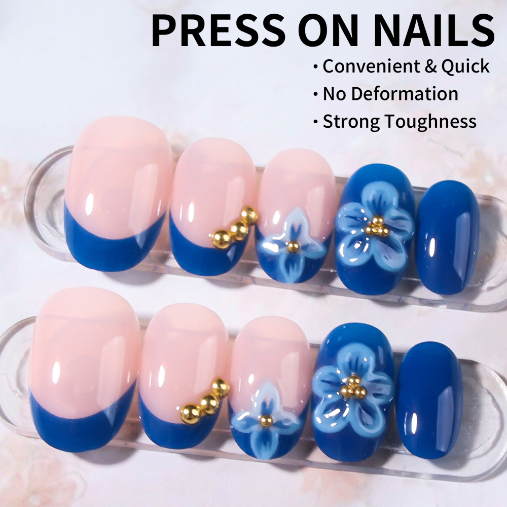 24 stuks korte ovale 3D gel na - Pressed Flower Art recensie en prijs