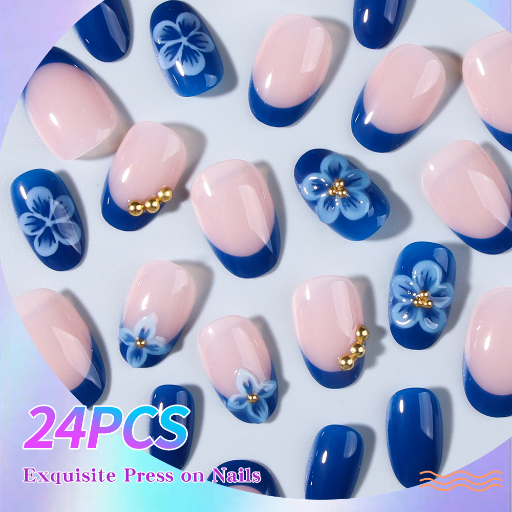 24 stuks korte ovale 3D gel na - Pressed Flower Art recensie en prijs