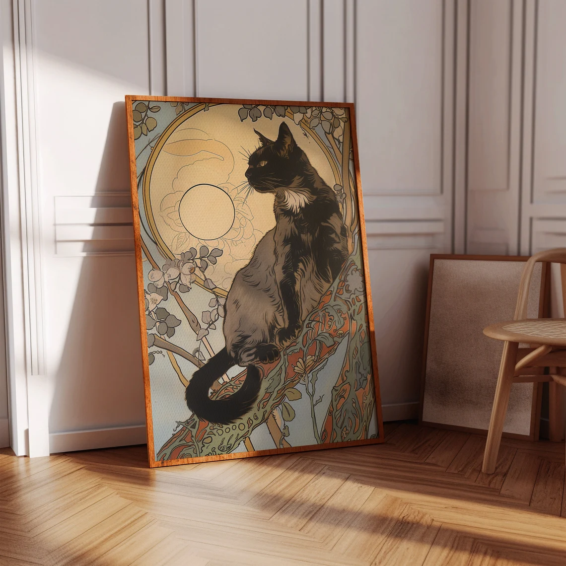 Zwarte kat loopt op een boomta - Family Tree Print recensie en prijs