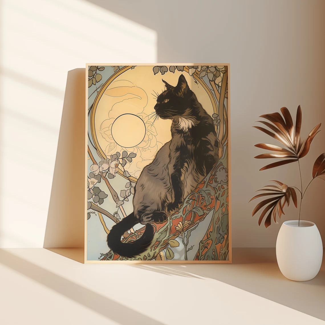 Zwarte kat loopt op een boomta - Family Tree Print recensie en prijs
