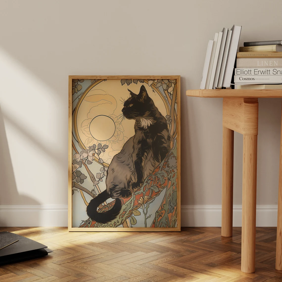 Zwarte kat loopt op een boomta - Family Tree Print recensie en prijs